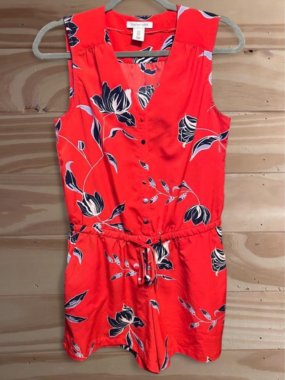 Tabitha Webb red floral romper with tie waist, Size: 4